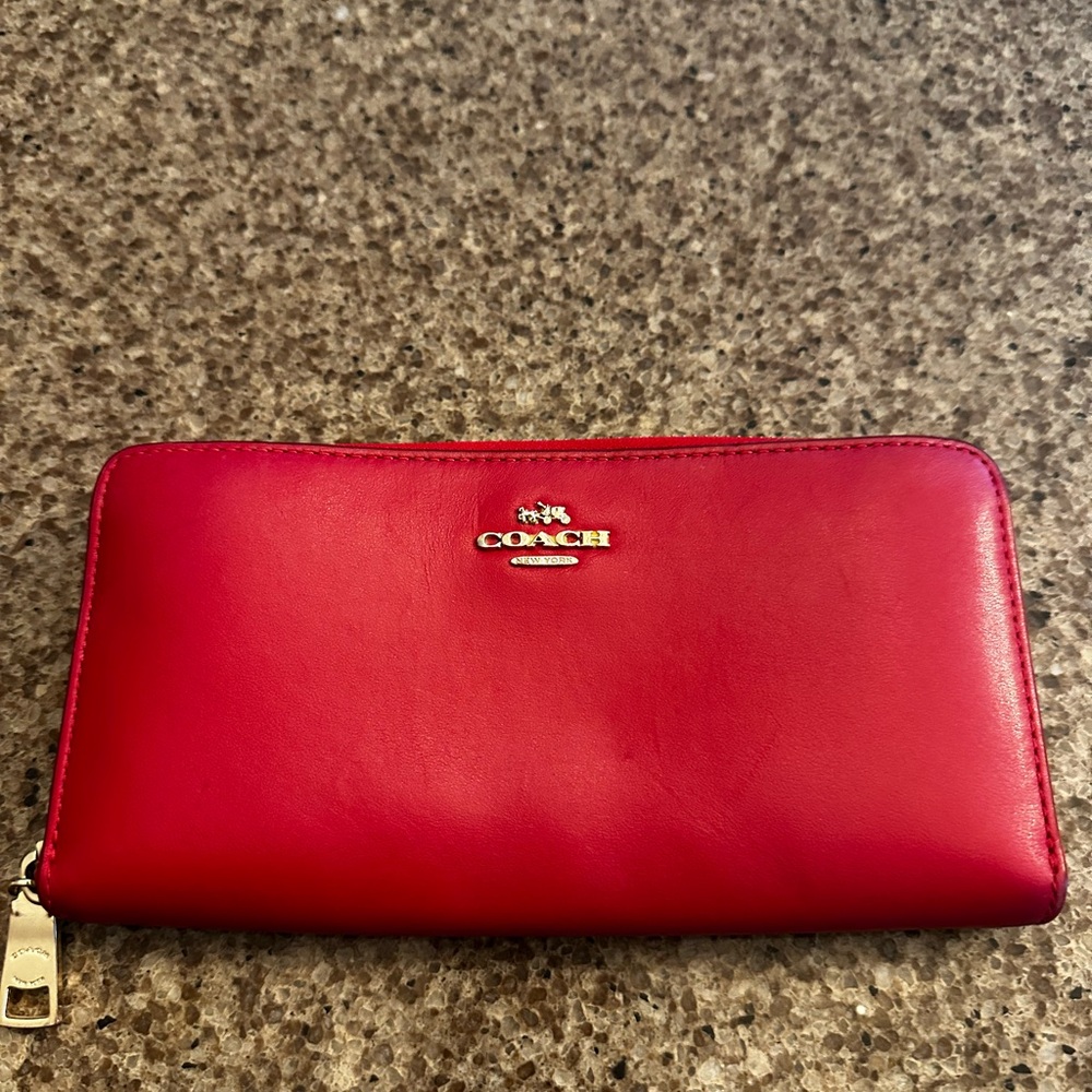 Coach red leather zip wallet